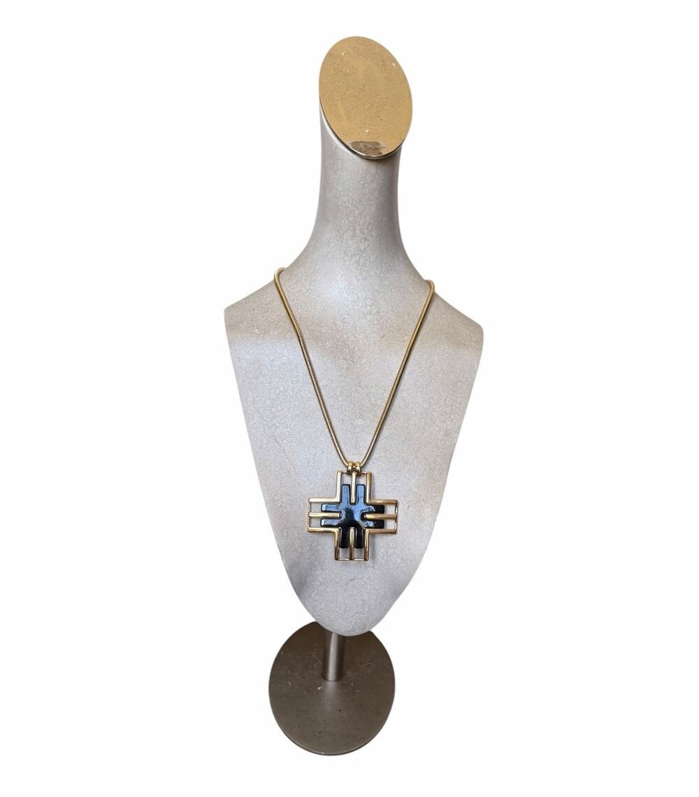 Jules Smith Black Enamel Cross Pendant Necklace Gold Tone Statement Jewelry NIP